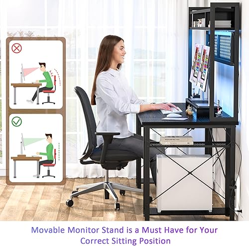 Miniatura 5 de armocity Escritorio para juegos mejorado 2024 con gabinete, escritorio mágico para computadora de 48 pulgadas con luces LED y tomacorrientes,