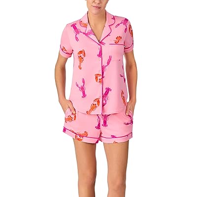 Kate Spade New York Short Sleeve Brushed Jersey Notch Boxer Pajama Set Women