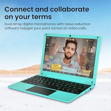 CHIBBS 10.1 Inch Kids Win 11 Laptop Computer, N4120 Quad Core Processor, 8gb Ram + 128gb ROM, HDMI, Camera, 2* USB 3.0, Bluetooth, Wi-Fi- Blue