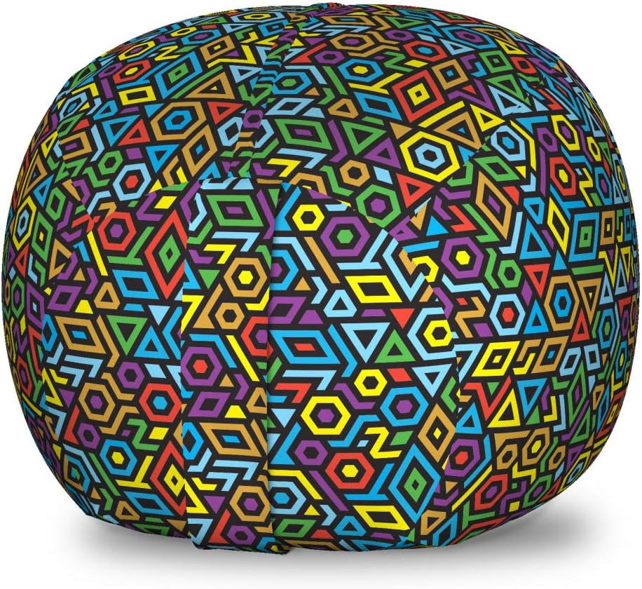 Ambesonne Colorful Storage Toy Bag Chair, Various Different Geometrical Shapes Rich in Color Complex Mosaic Structure Print, Stuffed Animal Organizer Washable Bag, Small Size, Multicolor
