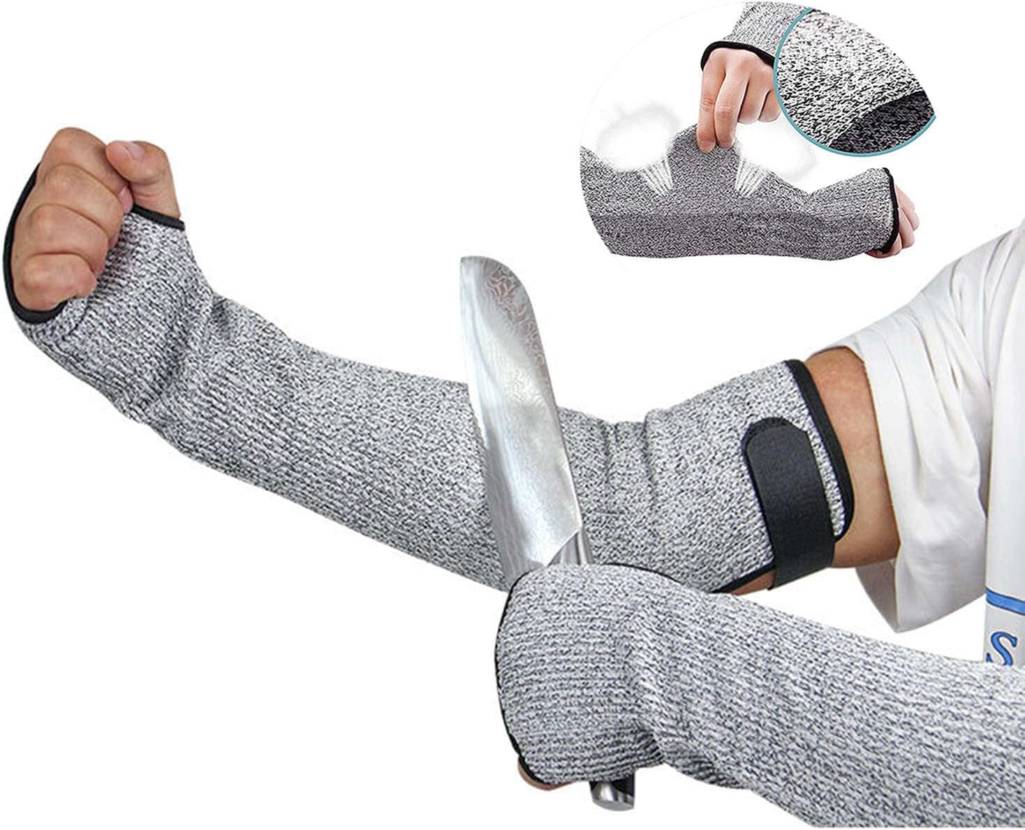 Cut Resistant Farmers Sleeves, Arm Protectors for Thin Skin - Gardening Welding Level 5 Safety Arm Guard with Thumb Hole and Hook Loop, 1 Pair - Image 3