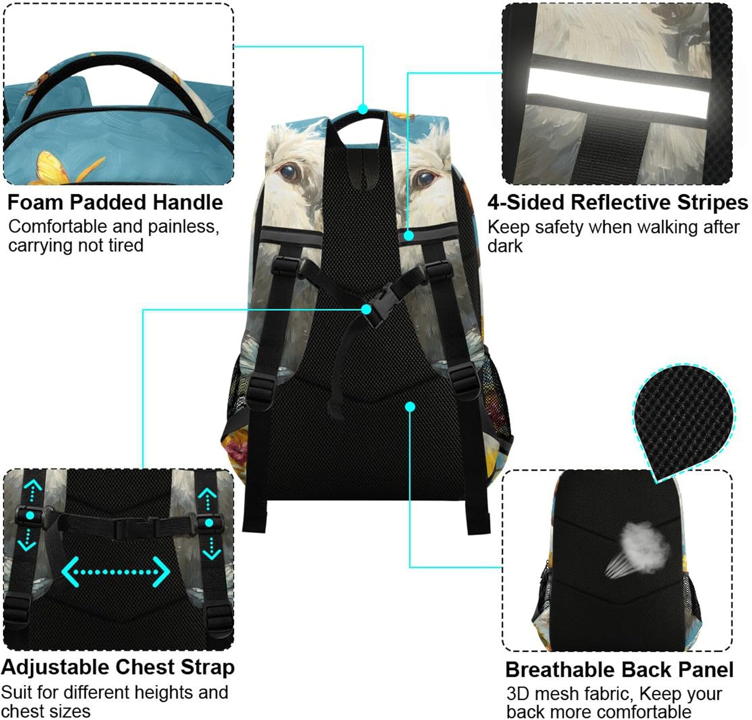 ALAZA Cute Yak Calf Sunflower Butterfly Backpack Purse for Women Men Personalized Laptop Notebook Tablet Bag Stylish Casual Daypack, 13 14 15.6 inch image 4