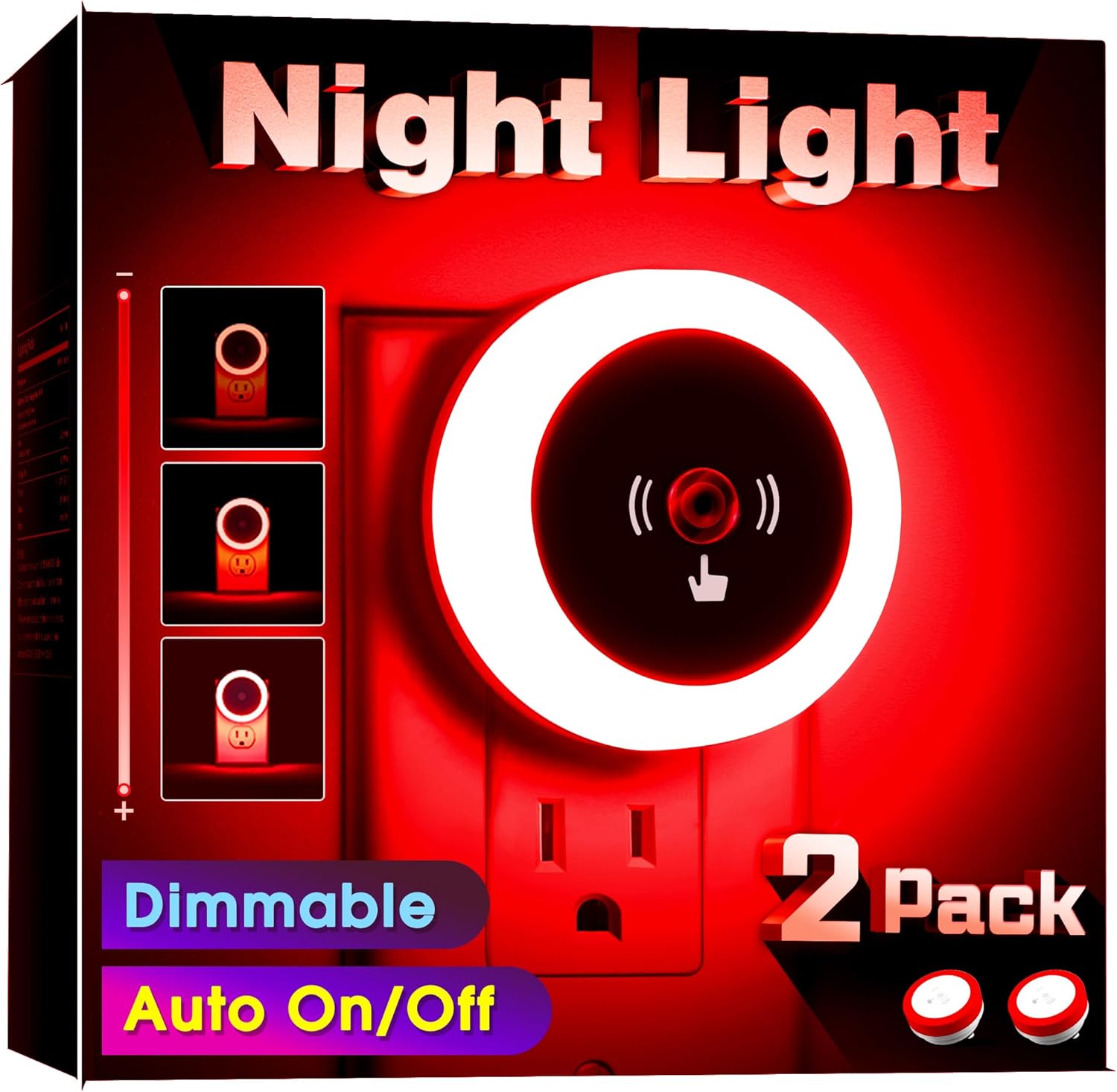 Dimmable Night Light Red, Plug into Wall Red Night Light, [2Pack