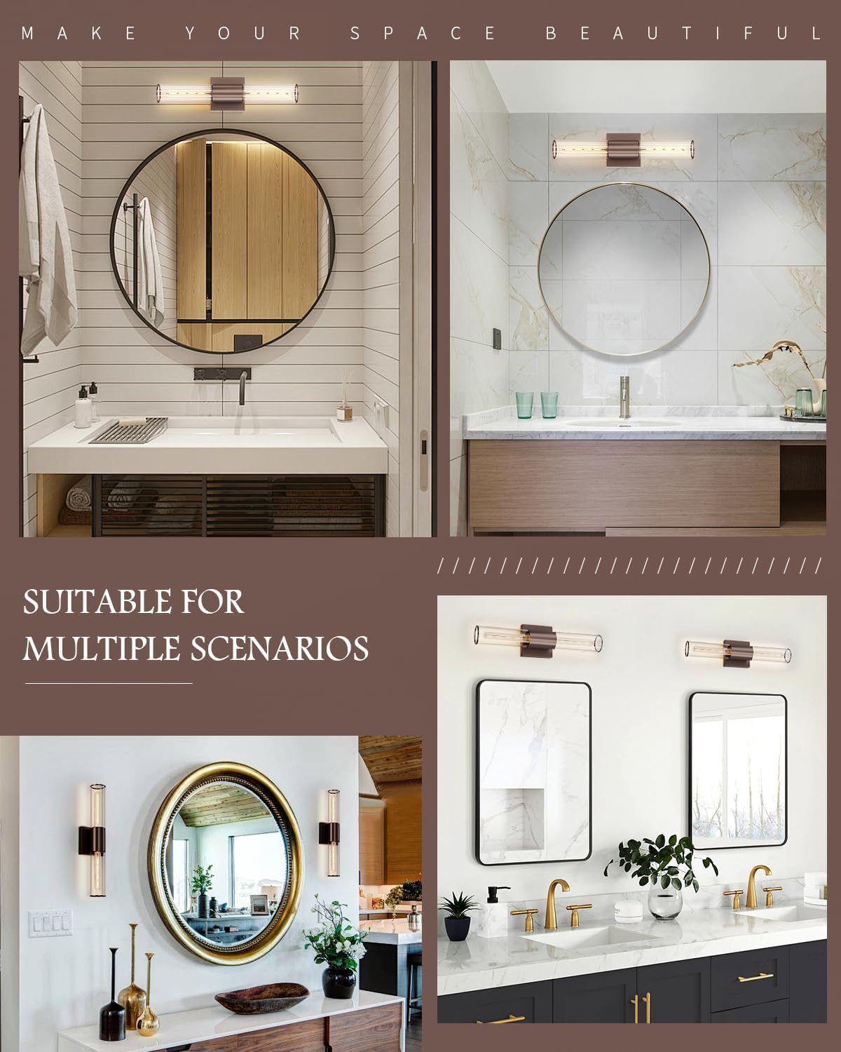 Indoor Bath Vanity Light Fixtures, 2-Light Oil Rubbed Bronze Farmhouse Wall Sconces Light with Cylinder Clear Glass Shades, Bathroom Vanity Wall Lights E26 Base for Bedroom Entryway, 1 Pack