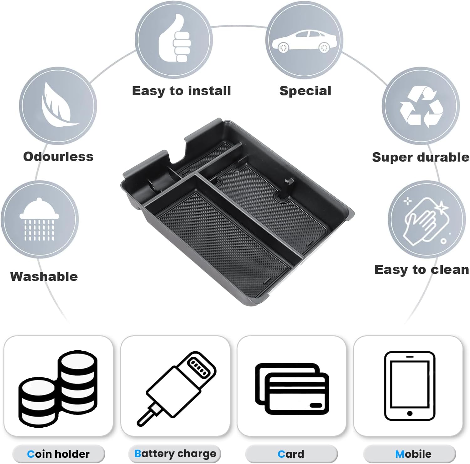 5PCS Center Console Organizer Compatible with 2023-2026 Honda Pilot/2026 Honda Passport Drawer Storage Tray Armrest Divider Tray &Insert Hidden Storage Box Interior Accessories