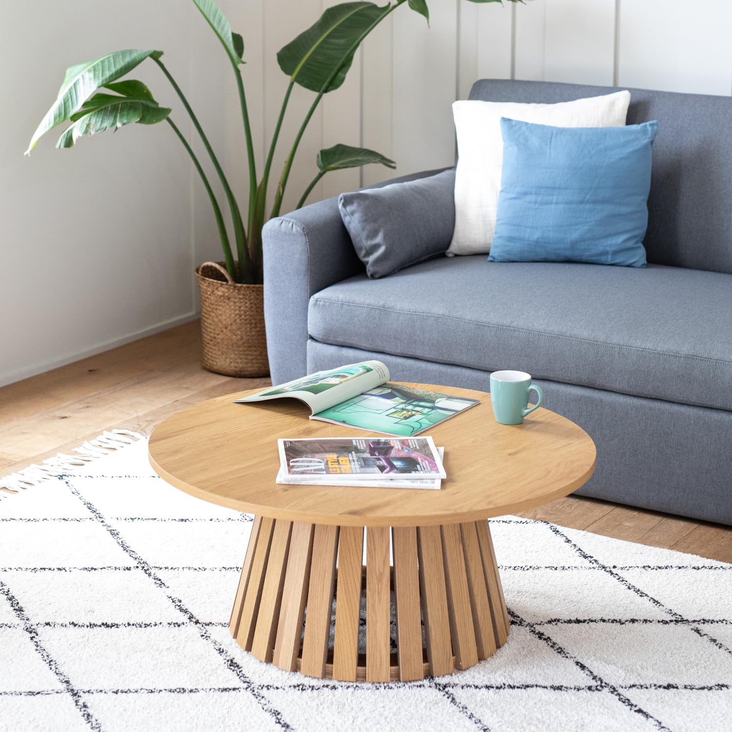 Happy Garden Mesa de Centro Liv de aglomerado y melamina, Redonda, Estilo escandinavo, Tablero de 80 cm de diámetro Liv Diseño Elegante, hogar
