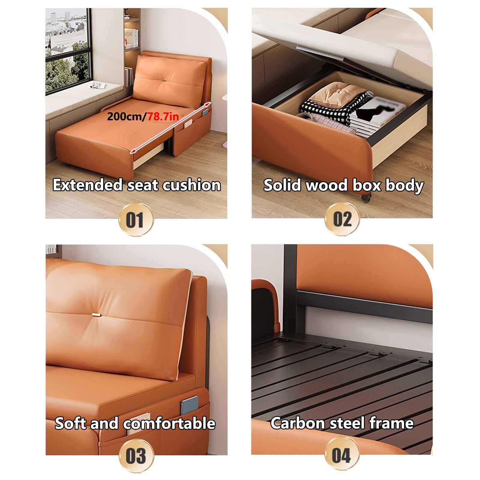 Recamiere mit Schlaffunktion und Bettkasten Schaumstoff- und Latexfüllung Waschbarer Katzenkratzstoff Liegesessel Garten Seitliche Aufbewahrungstaschen Geeignet für Arbeitszimmer, Atelier, Balkon(B,20