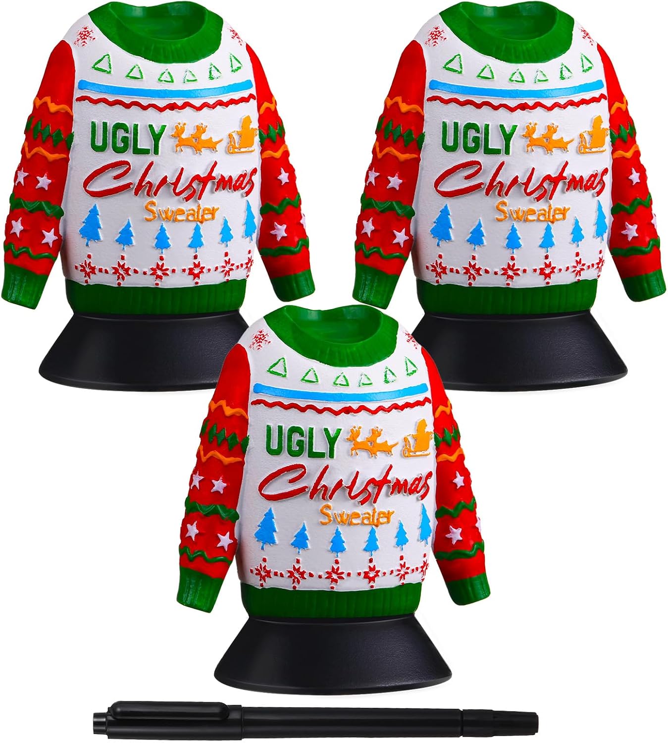 CroBlissful 3 Pcs Ugly Christmas Sweater Trophies with Mark Christmas Ugly Sweater Party Trophy Award Game Prizes for Adults Xmas Contest Party Awards