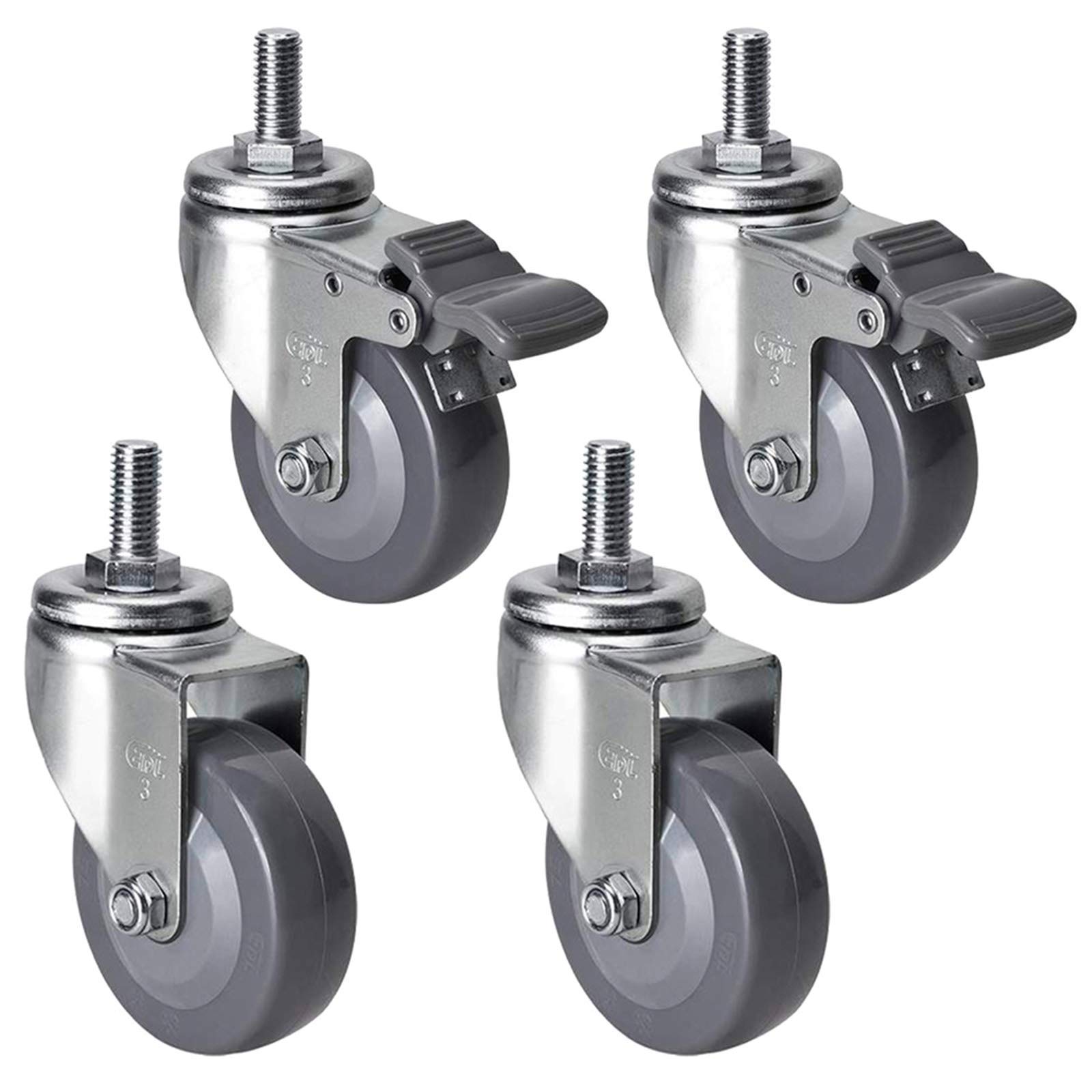 Roulettes pivotantes M12 de 75mm pour chariot de transport gris charge 300kg