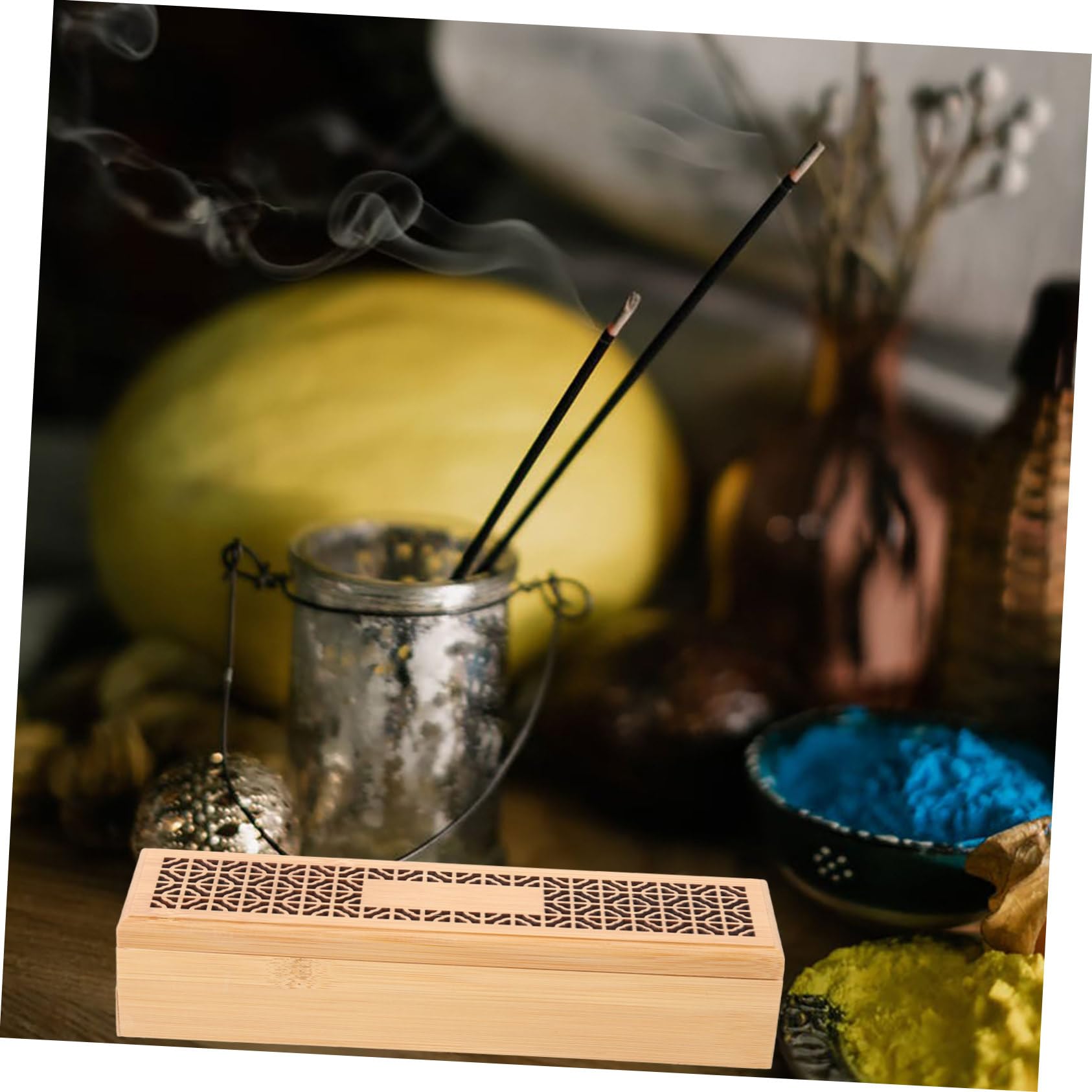 Amosfun 5 Stück Holz Räucherstäbchen Halter mit Doppelter Schicht Dekorative und Wiederverwendbare Aromatherapie Box für Garten Zuhause und Büro Handgefertigt mit Eleganter Hohlgestaltung