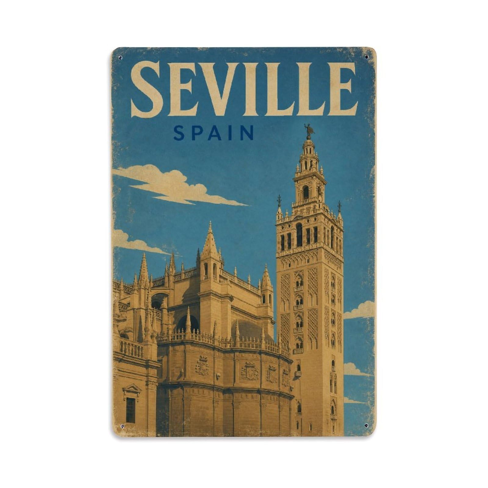 Travel Vintage Spain Seville Metal Tin Sign Plaque Wall Decor for Cafe, Club Bar, Office, Garden Metal Poster 8x12Inch