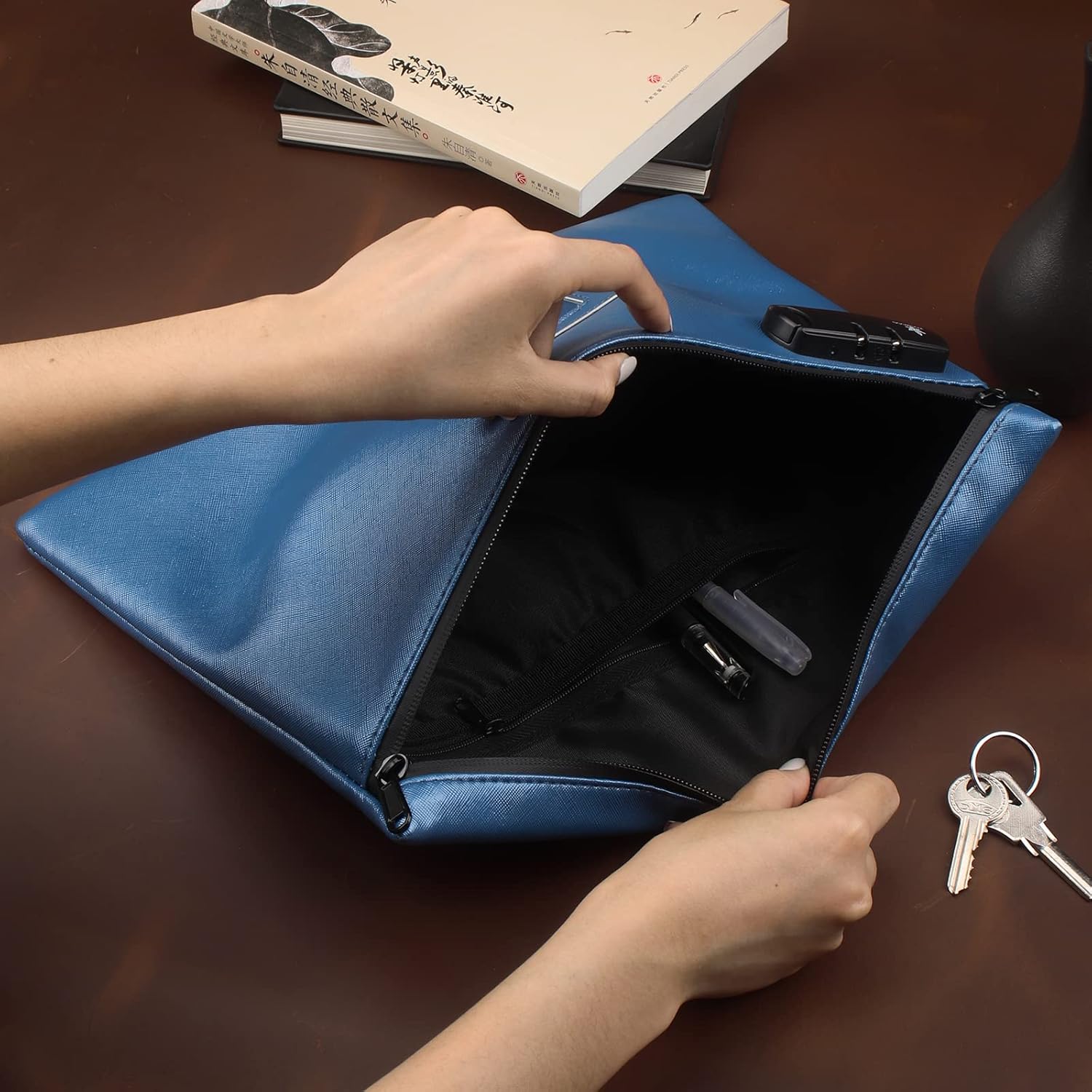 KOSMCCO Heavy Duty Notary Supply Bag with Lock, 13.6 x 10 Inches for All Notary Journal, Stamp, Embosser, Ink Pad and Valuables Storage (Navy Blue, L)