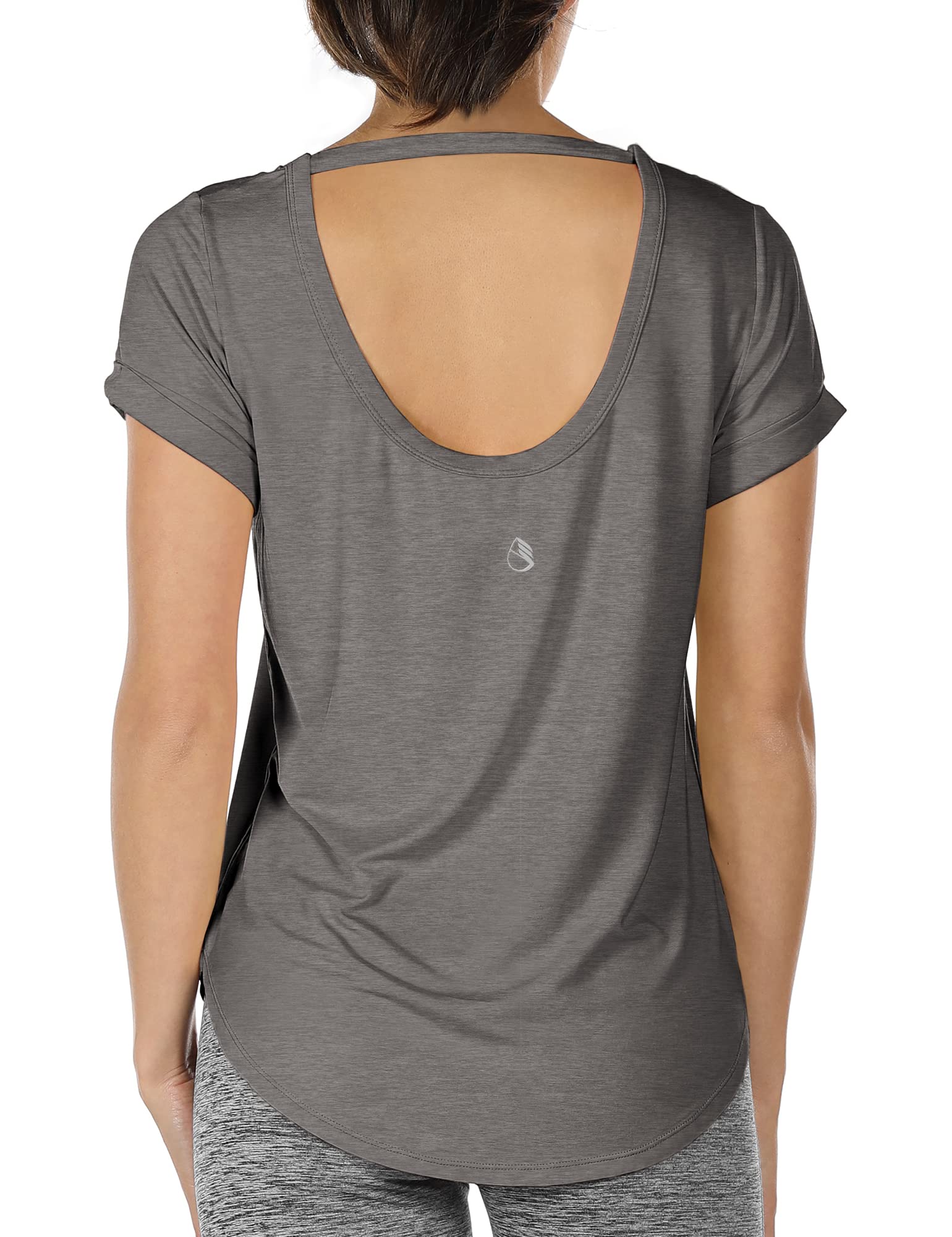 icyzoneOpen Back Yoga Shirts for Women - Workout Exercise Tops Short Sleeves Sports T-Shirts