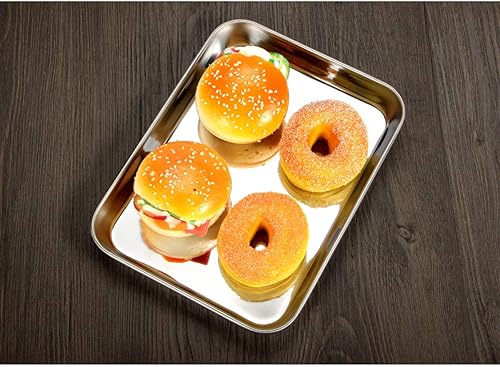 Vista 31 de Juego de 5 bandejas para hornear, de acero inoxidable, tamaño 10 x 8 x 1 pulgada, no tóxicas y saludables, libres de óxido y fáciles de limpiar