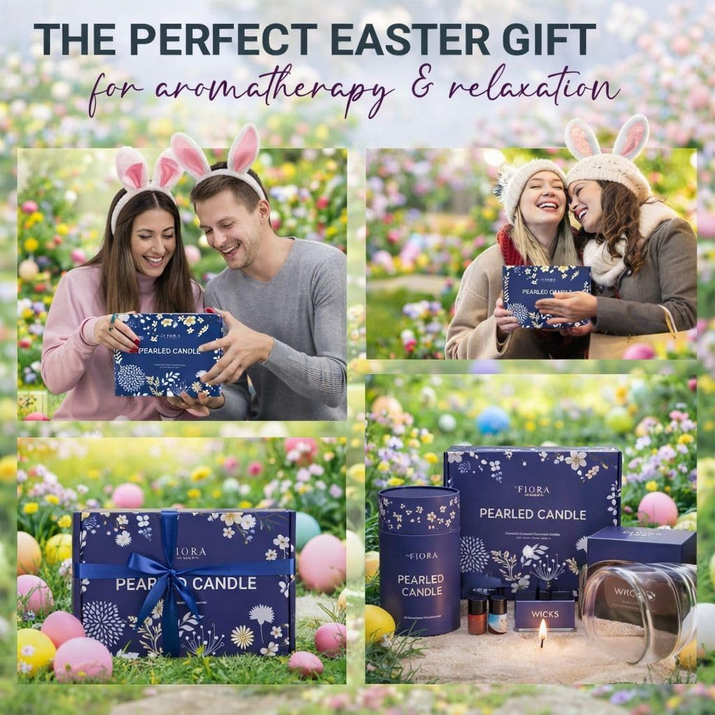 Pearled Candle Sand Set Easter Decorations, 18oz Sand Wax, 30 Wicks, 2X Natural Fragrance Oils + Large Glass Jar Included, Smoke-Free Powder Snow Candles, Upto 120 Hours Burn Time, Candle Making Kit