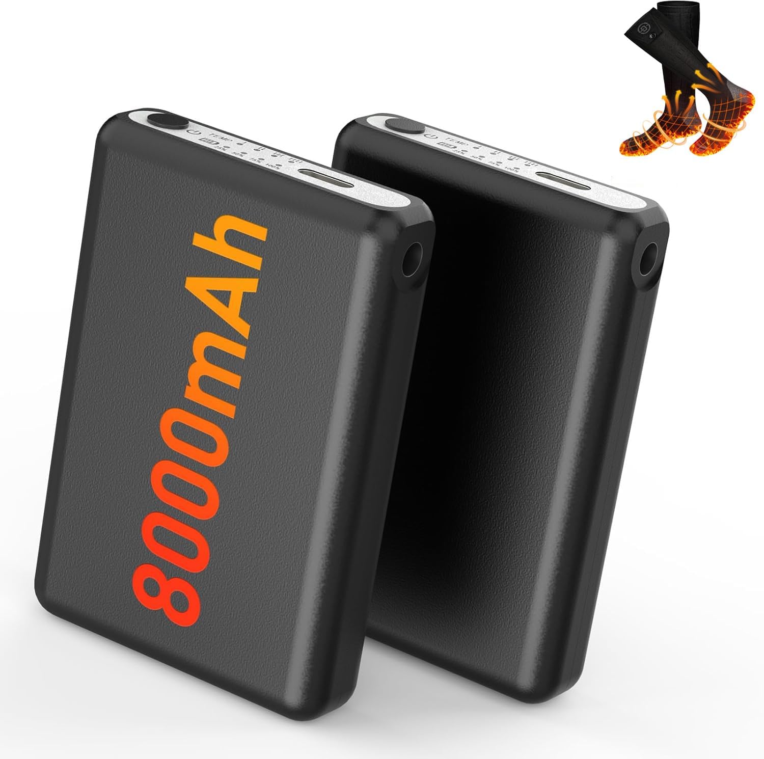 8000mAh Heated Socks for Men Women,APP Control Rechargeable Battery Electric Socks + 2 Pack 8000mAh Li-Polymer Rechargeable Batteries Replacement for Heated Socks