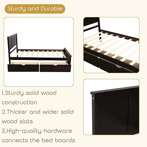 Miniatura 5 de Bellemave Cama individual con cajones, plataforma de madera con cabecero y estribo, cama capitán de madera para niños, niñas, niños, adolescentes,