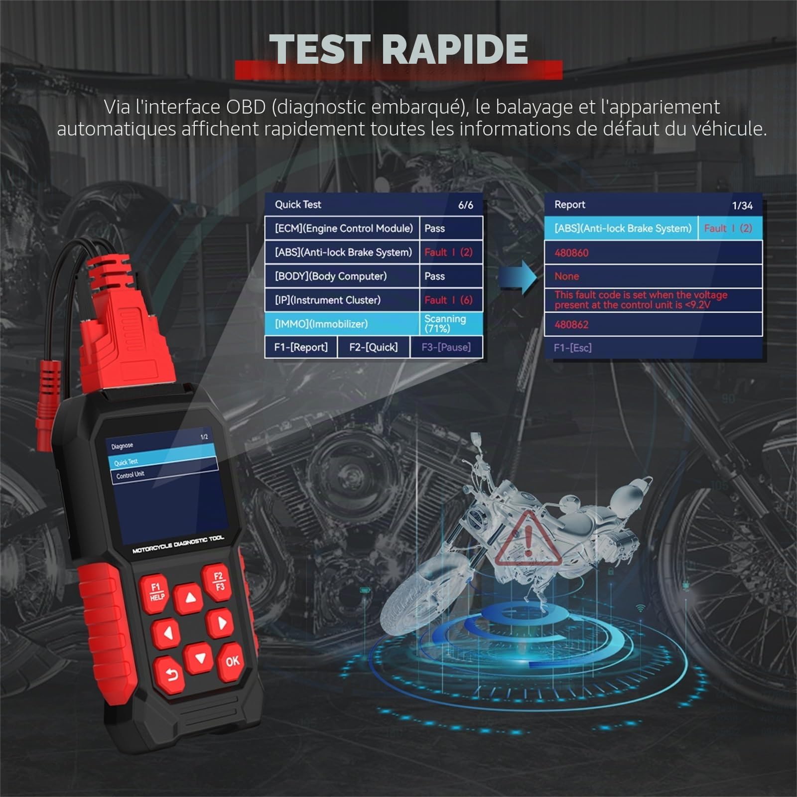 Outil de Mesure de Diagnostic de Moto M4 Lecteurs de Codes de système de Moto Outil d'analyse Compatible pour YAMAHA-2P/HONDA,KAWA-SAKI-1/2/3/4/5/6P,Génération IV-6P/KYMCO/SYM,OBDII