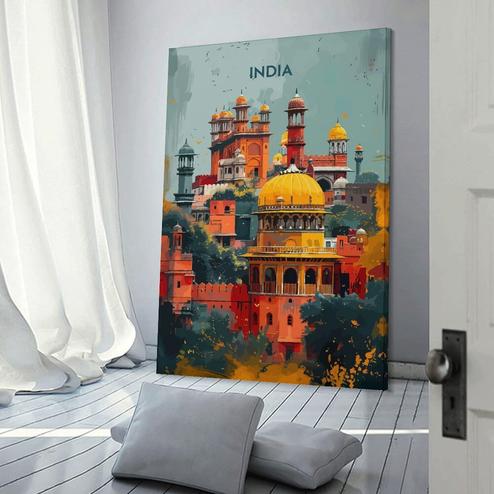 Junmoney Frame-Style-1-1 Canvas Wall Art India Cityscape Travel, 16X24inch(40X60cm), For New Homes, Bedrooms Or Workspaces, Canvas Artwork With Gifting Potential