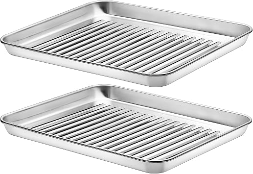 Cookie Sheets - 2 Pieces, Baking Sheet Stainless Steel Baking Pan - 12.4 x 9.6 x 1 Inches, Dishwasher Safe & Twist Resistant, Nickle Free & Nonstick