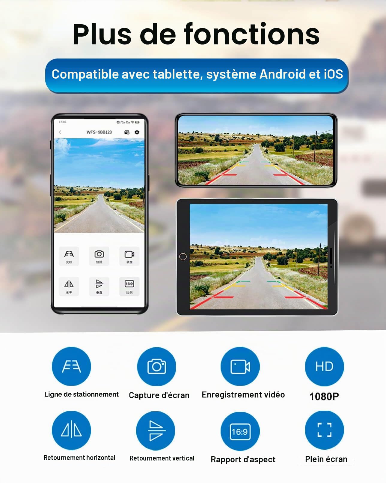 Caméra de recul solaire sans fil 1080p – Caméra arrière/avant magnétique avec vision nocturne, veille de 365 jours, étanche, batterie rechargeable pour remorque, camping-car, camion, voiture