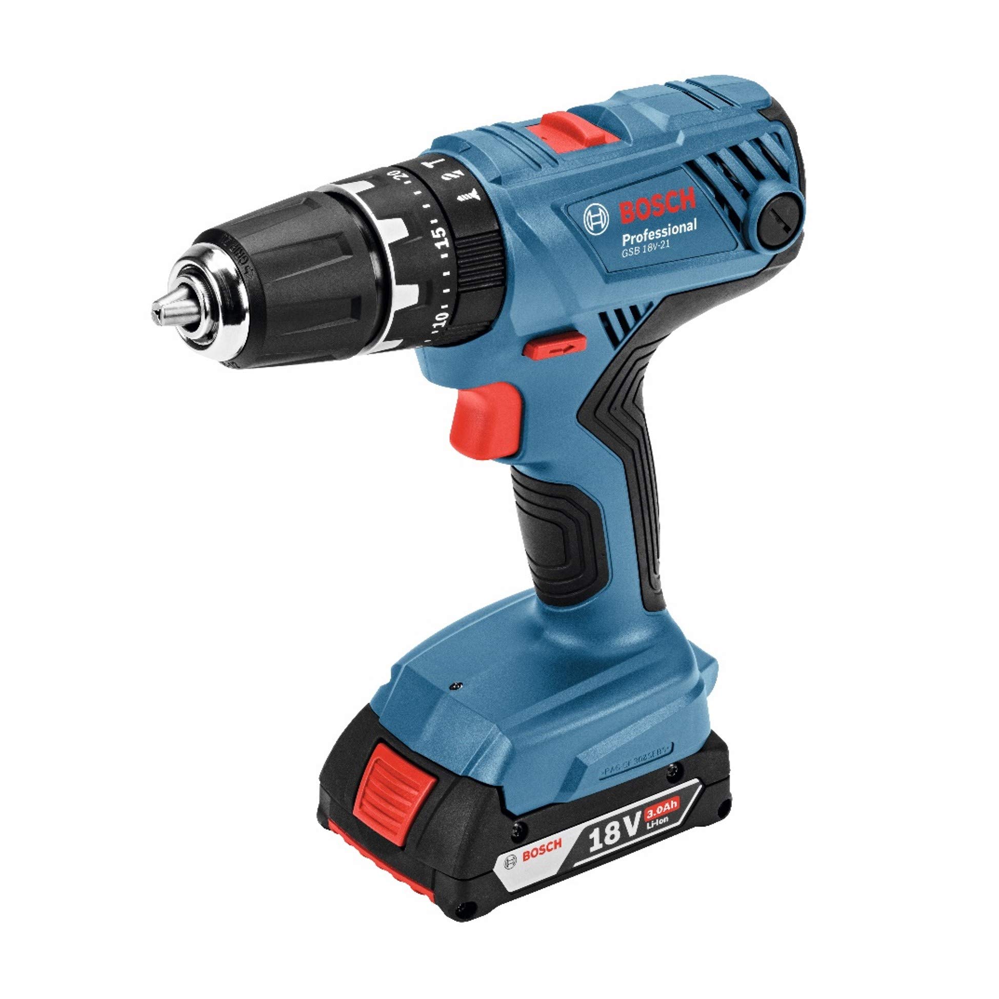 Bosch Professional 18V System Akku Schlagbohrschrauber GSB 18V-21 (inkl. 2x 2.0Ah Akku, 40tlg. Zubehör Set, L-BOXX) - Amazon Exclusive