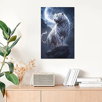 Amazon.co.jp: 絵画 岩の上に立つホワイトタイガーインテリア