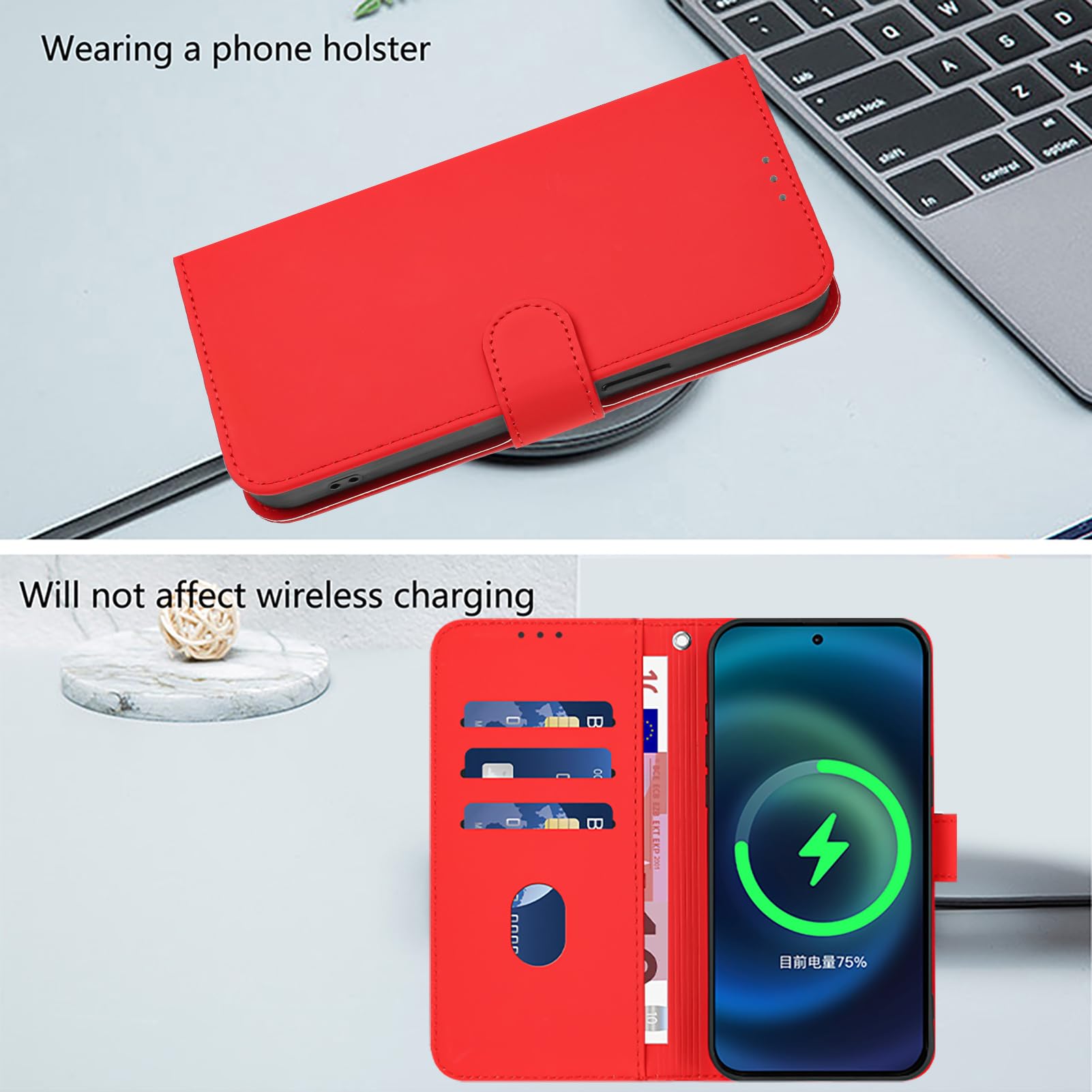 Cover per iPhone XR, Custodia a Libro in PU Pelle [Slot Carte] Premium Flip Caso Portafoglio, Antiurto Wallet Case Cover per iPhone XR (Rosso)