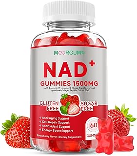 N AD+ Gummies for Energy & Anti Aging, 1500MG NRHM Collagen Supplements with Trans-Resveratrol, CoQ10, Nicotinamide Riboside Hydrogen Malate, D-Ribose N AD⁺ Supplement, 60 Count