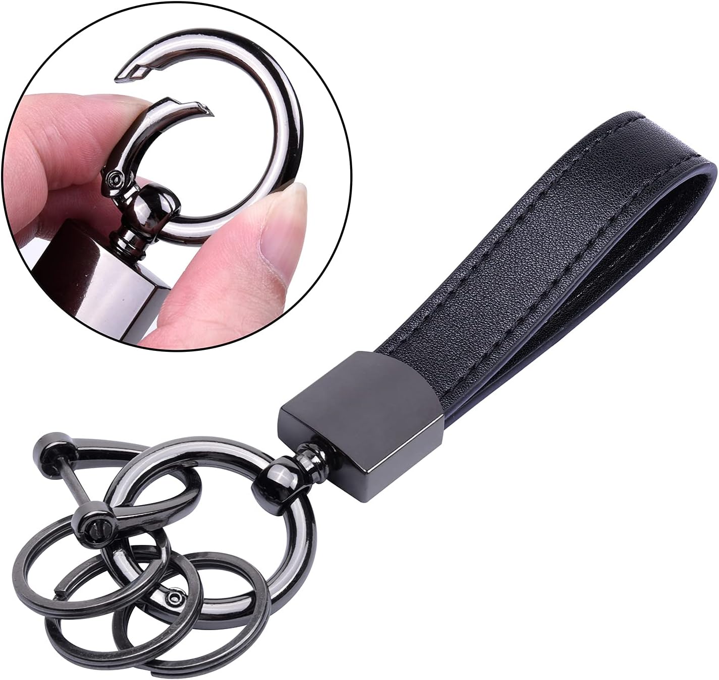 Wisdompro Genuine Leather Car Keychain, Universal Key Fob Keychain Leather Key Chain Holder for Men, 360 Degree Rotatable, with Anti-Lost D-Ring, 3 Keyrings and 1 Screwdriver - Black : Clothing, Shoes & Jewelry