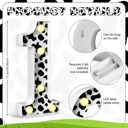 Miniatura 2 de VIHOSE Números LED con estampado de vaca, decoración de cumpleaños, letrero decorativo con luz para fiesta, centro de mesa de números iluminados