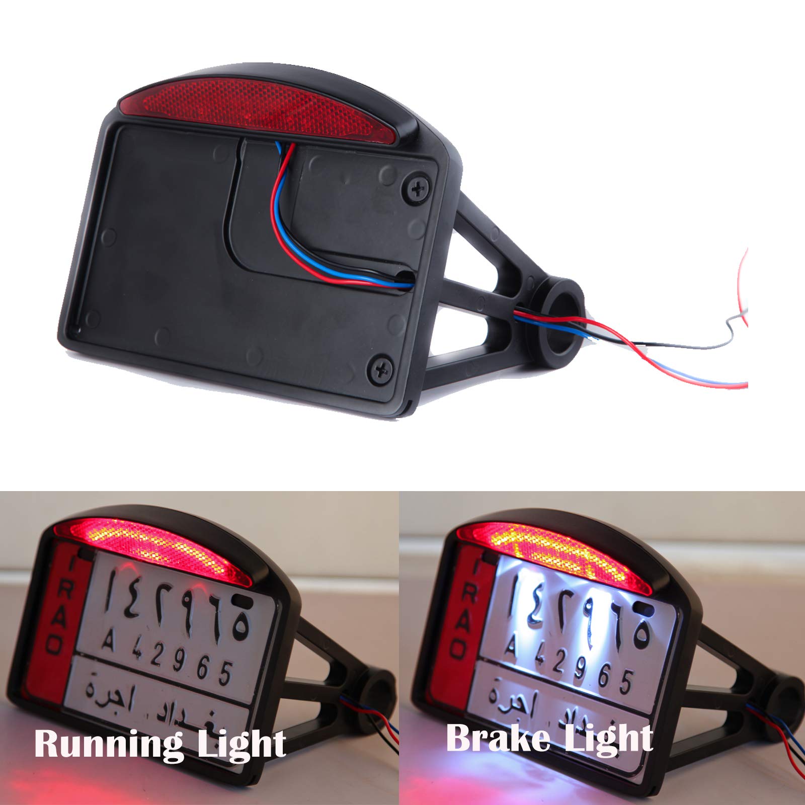 DREAMIZER Feu Arrière Moto Feu Stop 12V Feux de Signalisation Feux de Plaque D'immatriculation avec Support Pour Bobber Chopper Sportster Dyna Softai - Noir