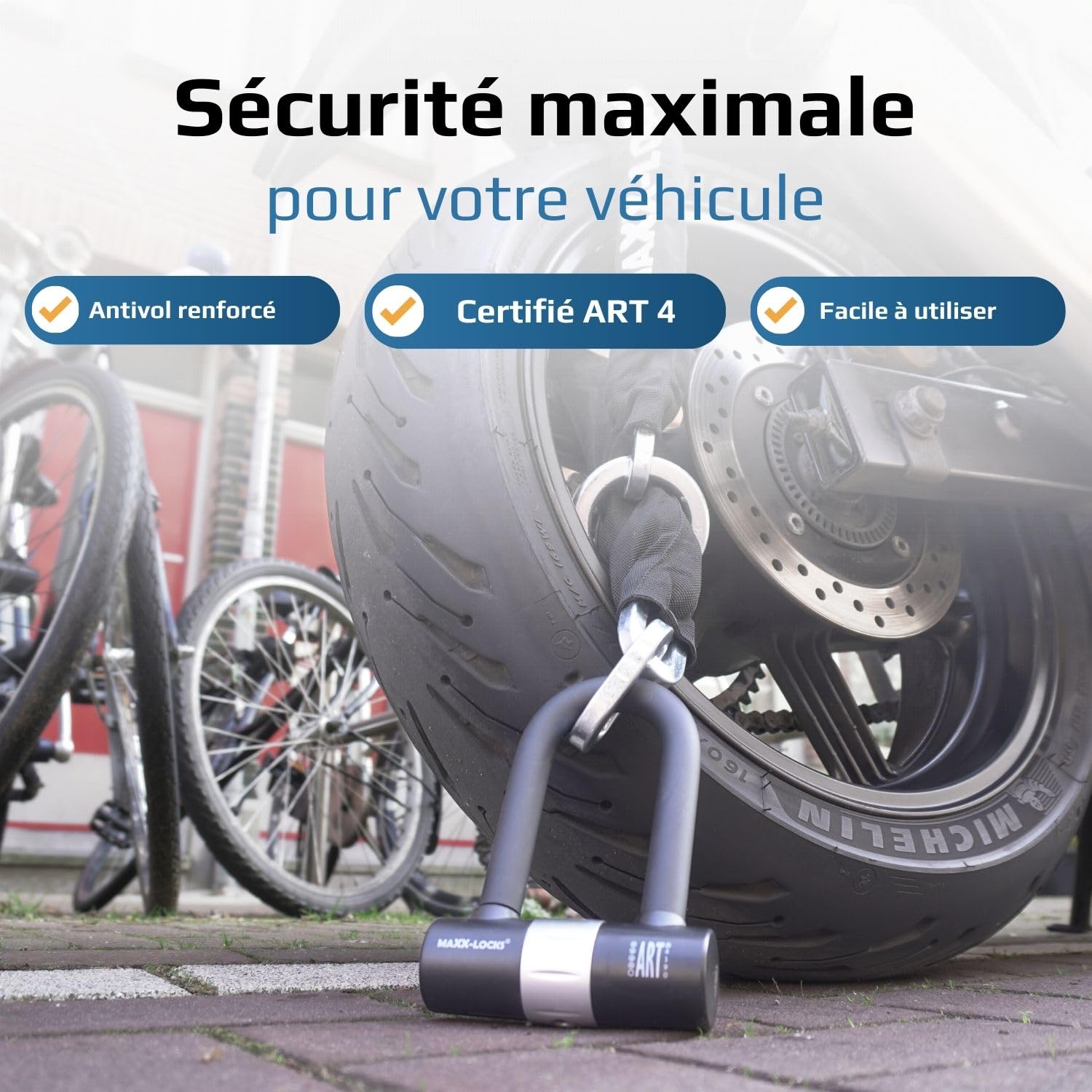 Tirau ART 4-120 cm - Antivol Moto et Scooter | Chaîne avec boucle et anse en U | Certifié ART pour moto, scooter et cyclomoteur