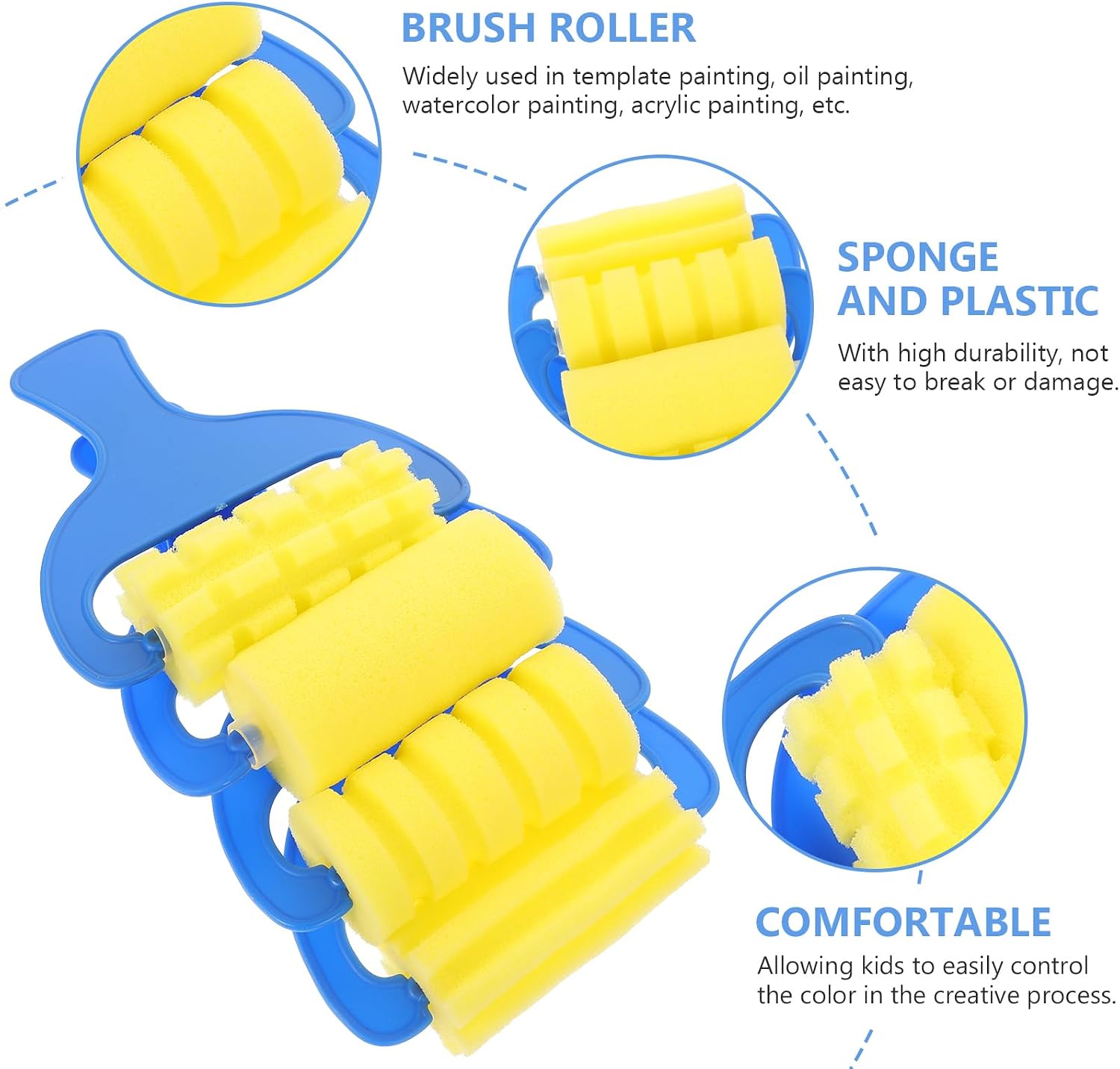 Toyvian Sponge Brush Roller for Kids 12-Pack Paint Sponges with Comfortable Handle Ideal for Creative Drawing Graffiti Watercolor and Oil Painting Children S Art Supplies