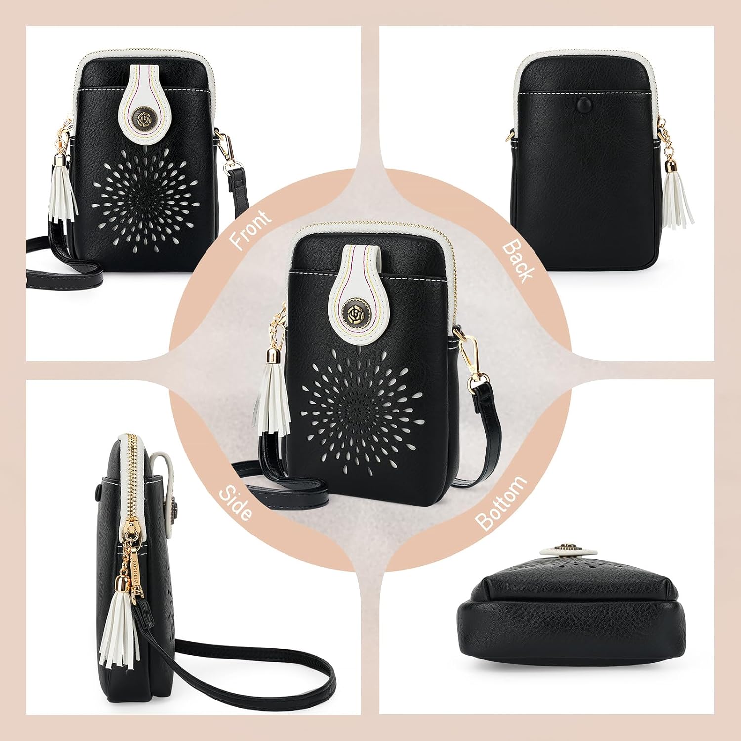 APHISON Small Crossbody Bags for Women, Lightweight Vegan Leather Cell Phone Purse, Cute Purses with Tassels - Image 3