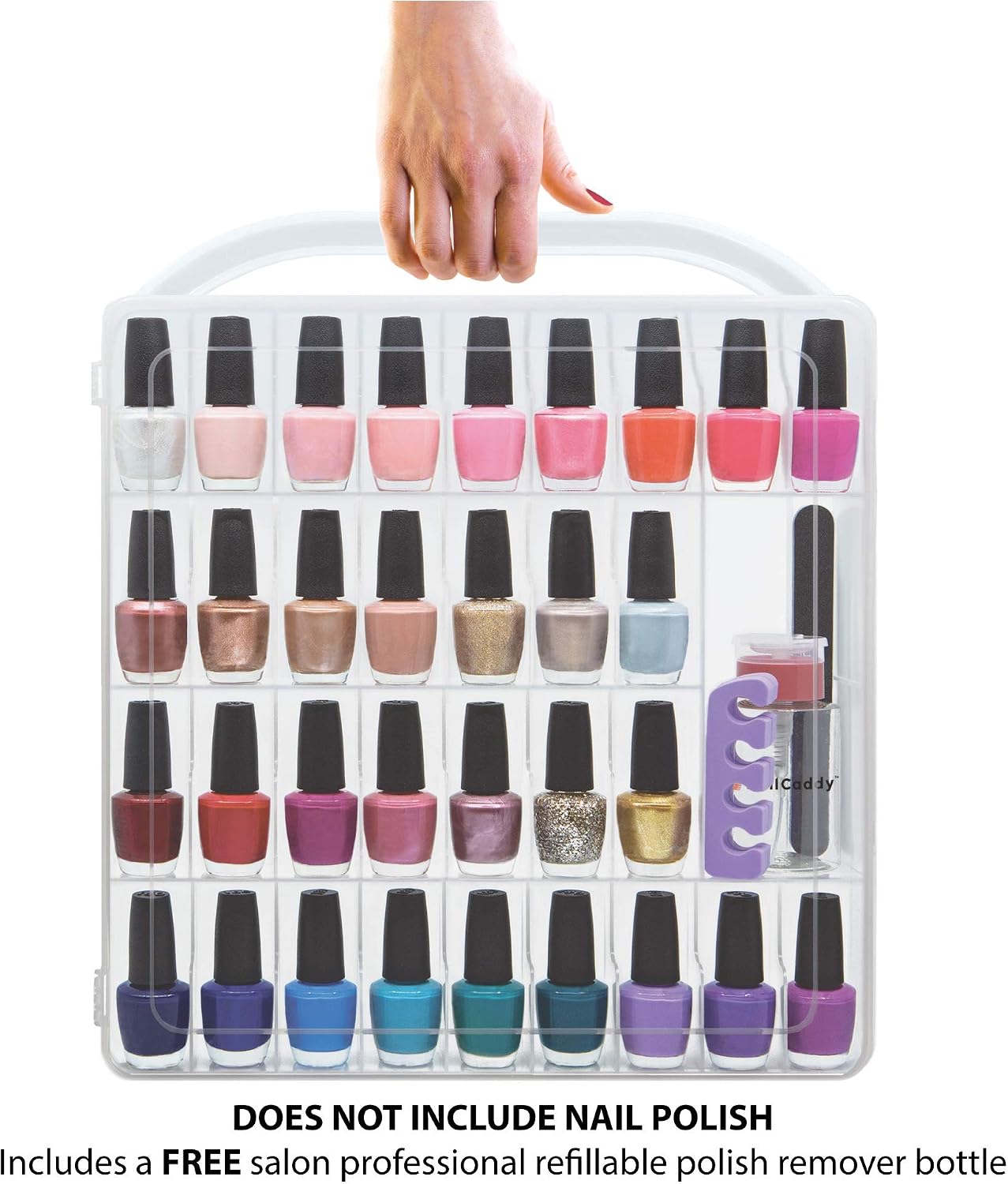 Nail Polish organizer storage holder case - stores 64 bottles - free polish remover bottle