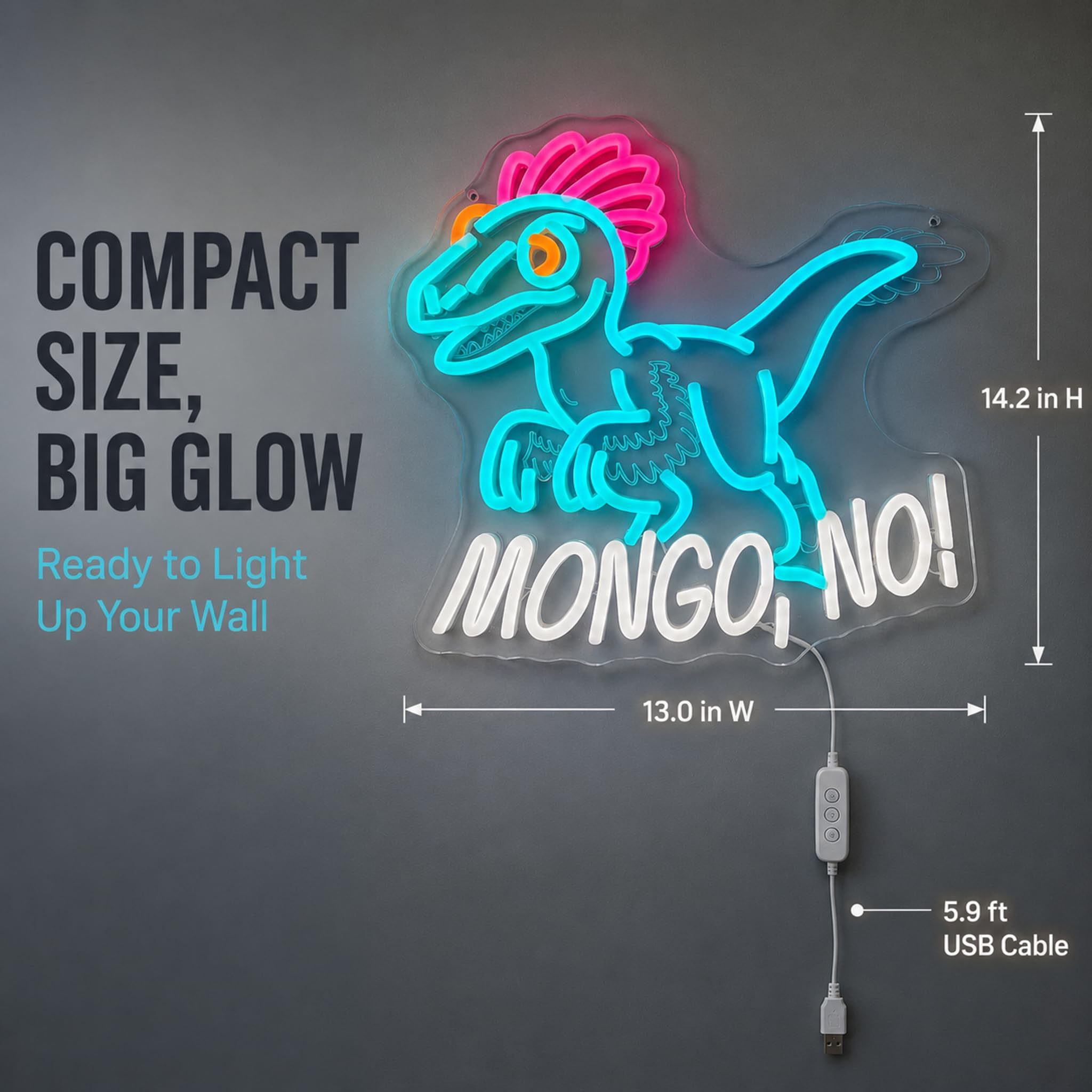 Letrero de neón LED de dinosaurio