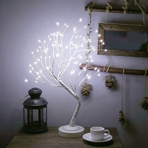 Miniatura 8 de Lámpara de Árbol de Abedul de 108 LED de 20 Pulgadas Artificial de Sobremesa, Lámpara de Hadas con Ocho Modos de Iluminación, Operada por USB o