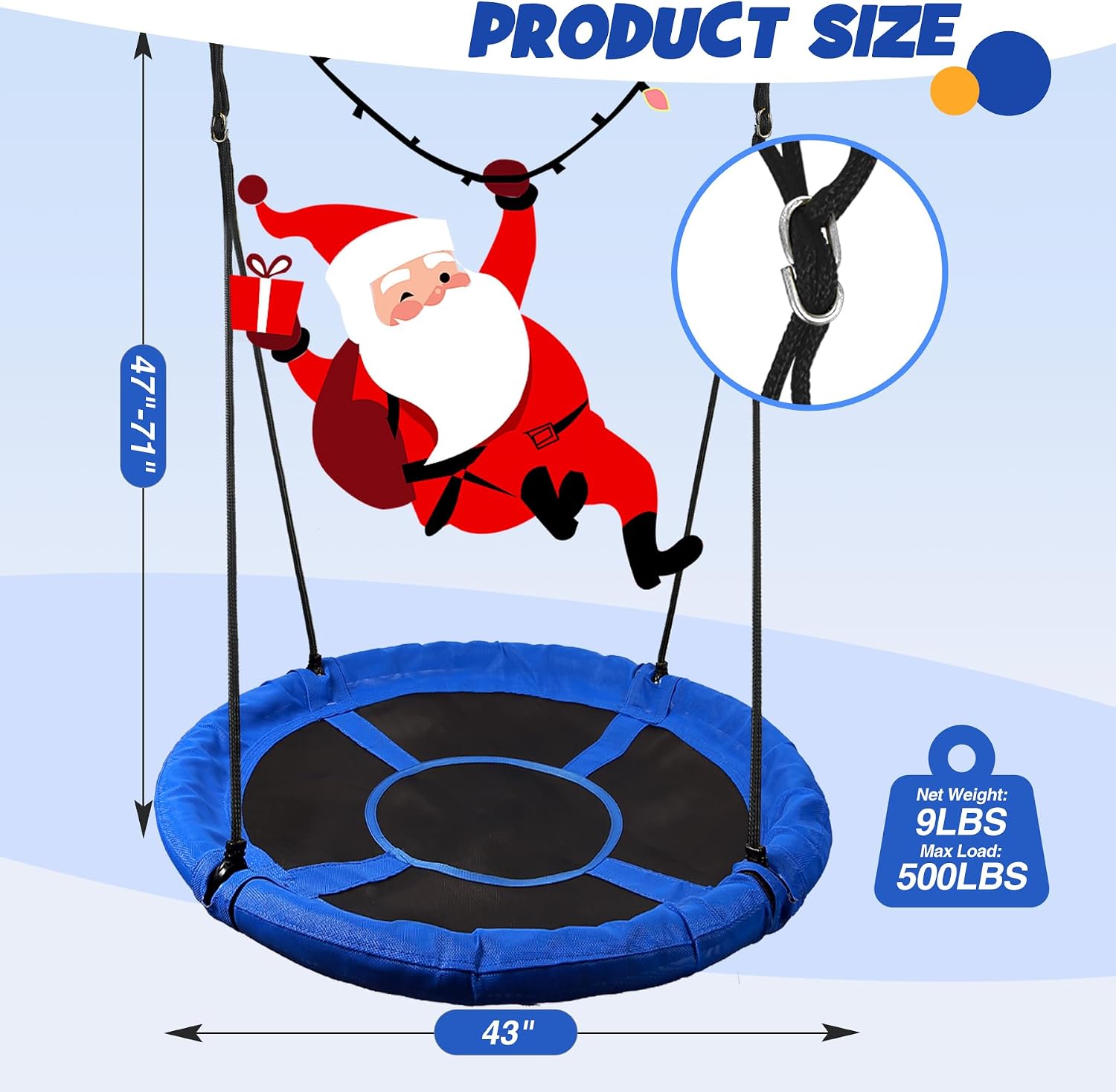 REDCAMP 43" Flying Saucer Tree Swing for Kids Outdoor, Extra Large Round Swings for Trees and Swingset, Strong Heavy Duty for Outside Outdoor Playground, 500LBS Weight Capacity, Blue
