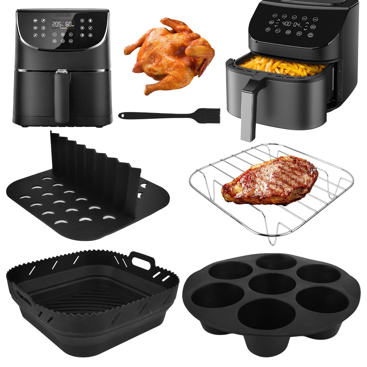 5 Piezas Accesorio para Freidora de Aire para COSORI 6L/6,2L/6,4L, Philips Airfryer XXL 7,2L/8,3L, Russell Hobbs 8L, Cecotec 6L, Ninja 6,2L, Resistente a Temperaturas, Senza Bpa