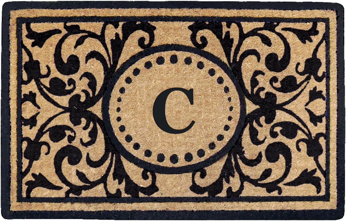 Nedia Home Heavy Duty Coir Door Mat - Personalized Monogram C, Heritage Design, Natural Coco Fiber Welcome Mat, Durable Handcrafted Outdoor Rug, Eco-Friendly, 18" x 30", O2351C