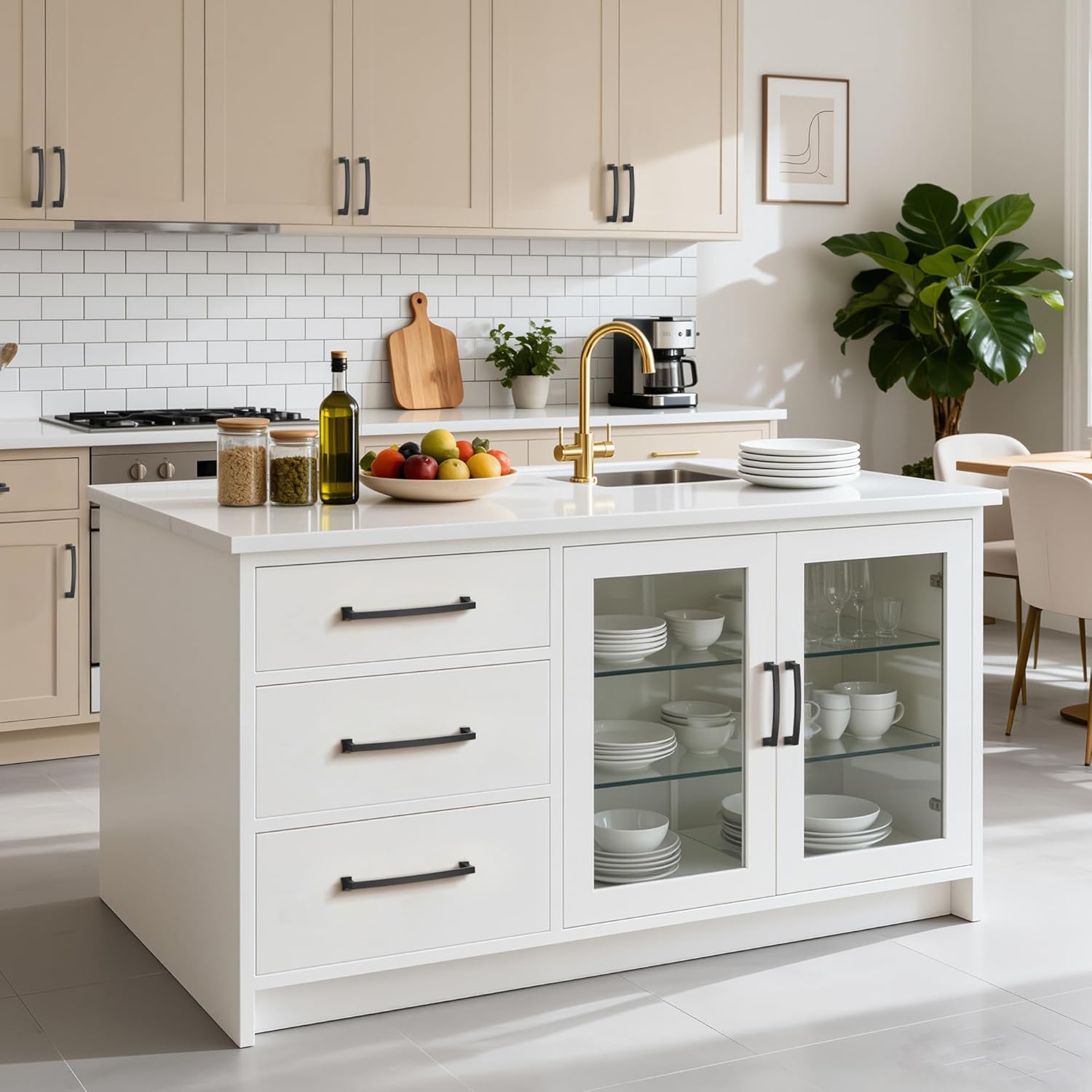 Lardmon 10 Pack 6.3 Inch(160mm) Hole Center Matte Black Modern Cabinet Pulls Solid Arch Drawer Pulls Kitchen Cabinet Handles Kitchen Cabinet Hardware Bathroom Vanity Pulls, M-Black(6.3x10)