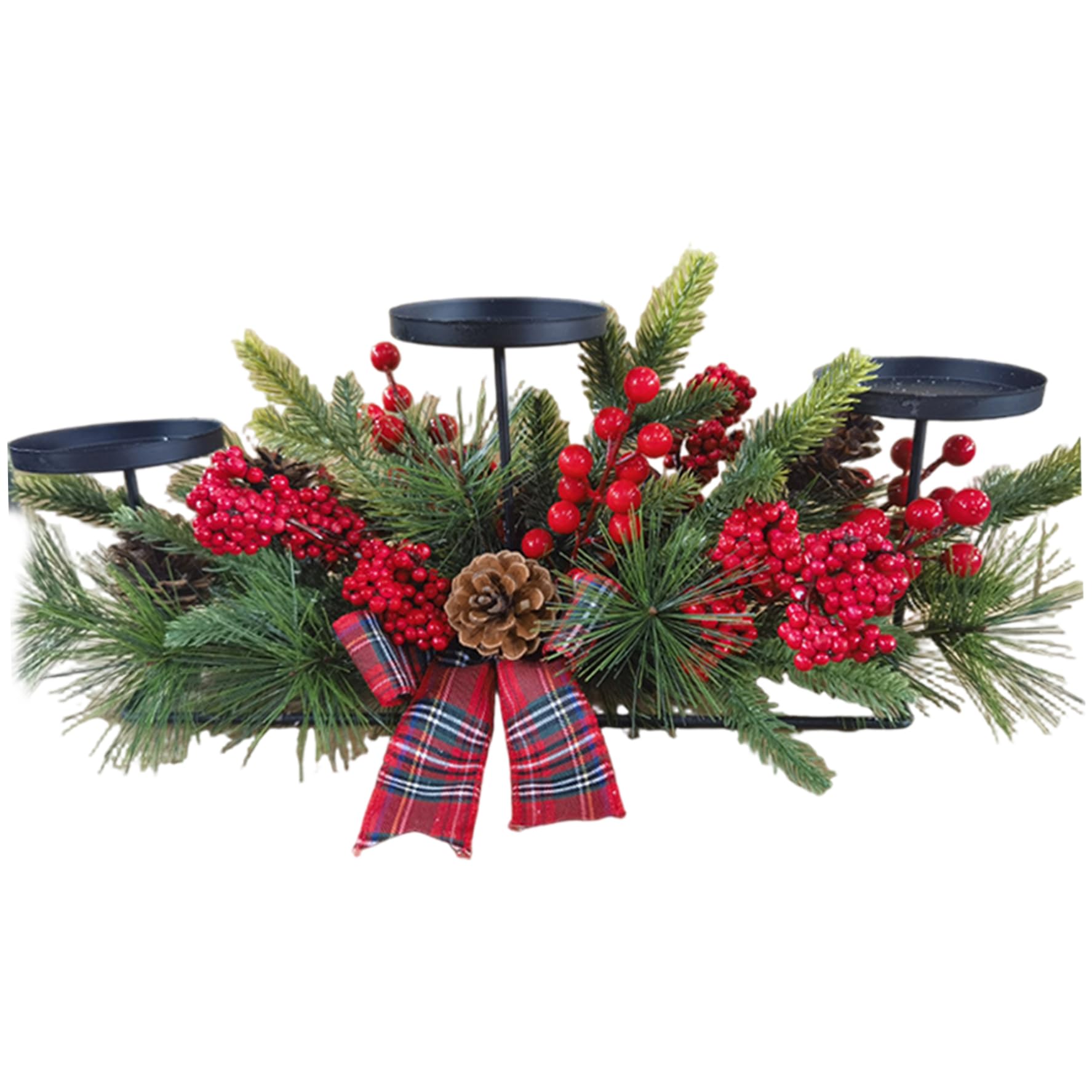 Centre de table de Noël 3 bougeoirs 35x60cm pour décoration de salle à manger festive