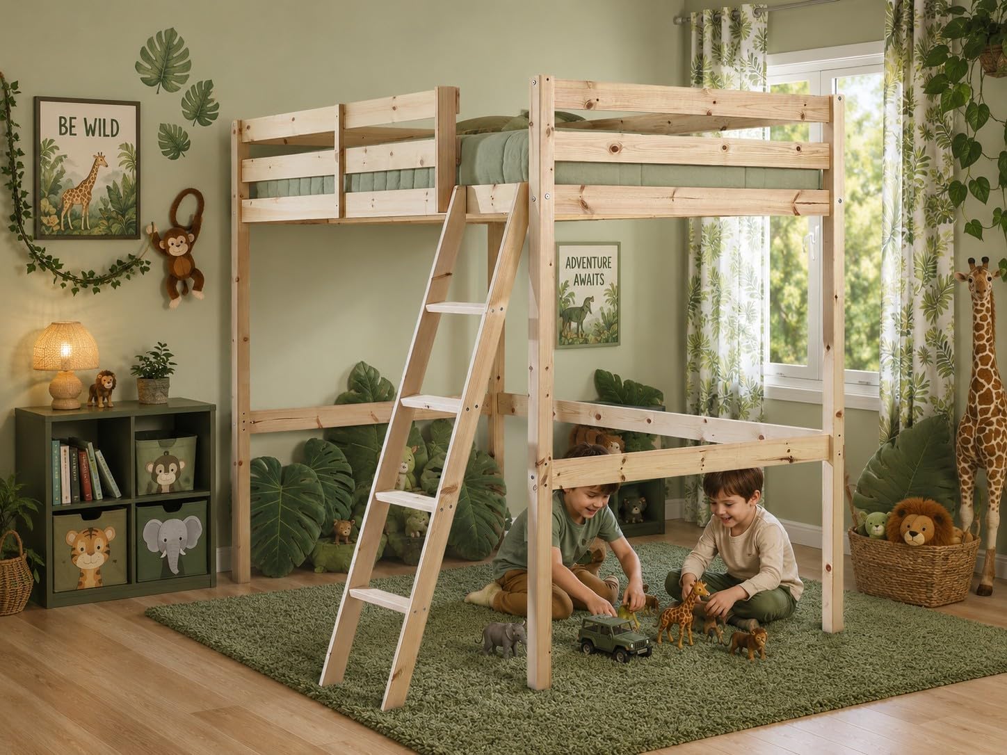 STRICTLY BEDS&BUNKS Celeste High Sleeper Loft Bunk Bed, Solid Pine 4ft6 Double Frame