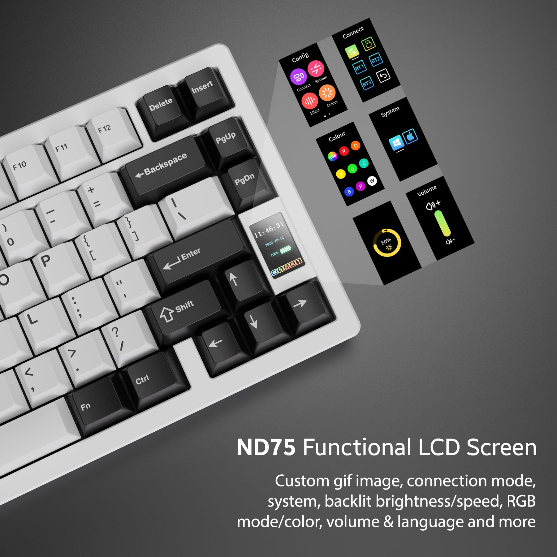 OOCTPK Chilkey ND75 Keyboard com Full Aluminum, 75% Wireless