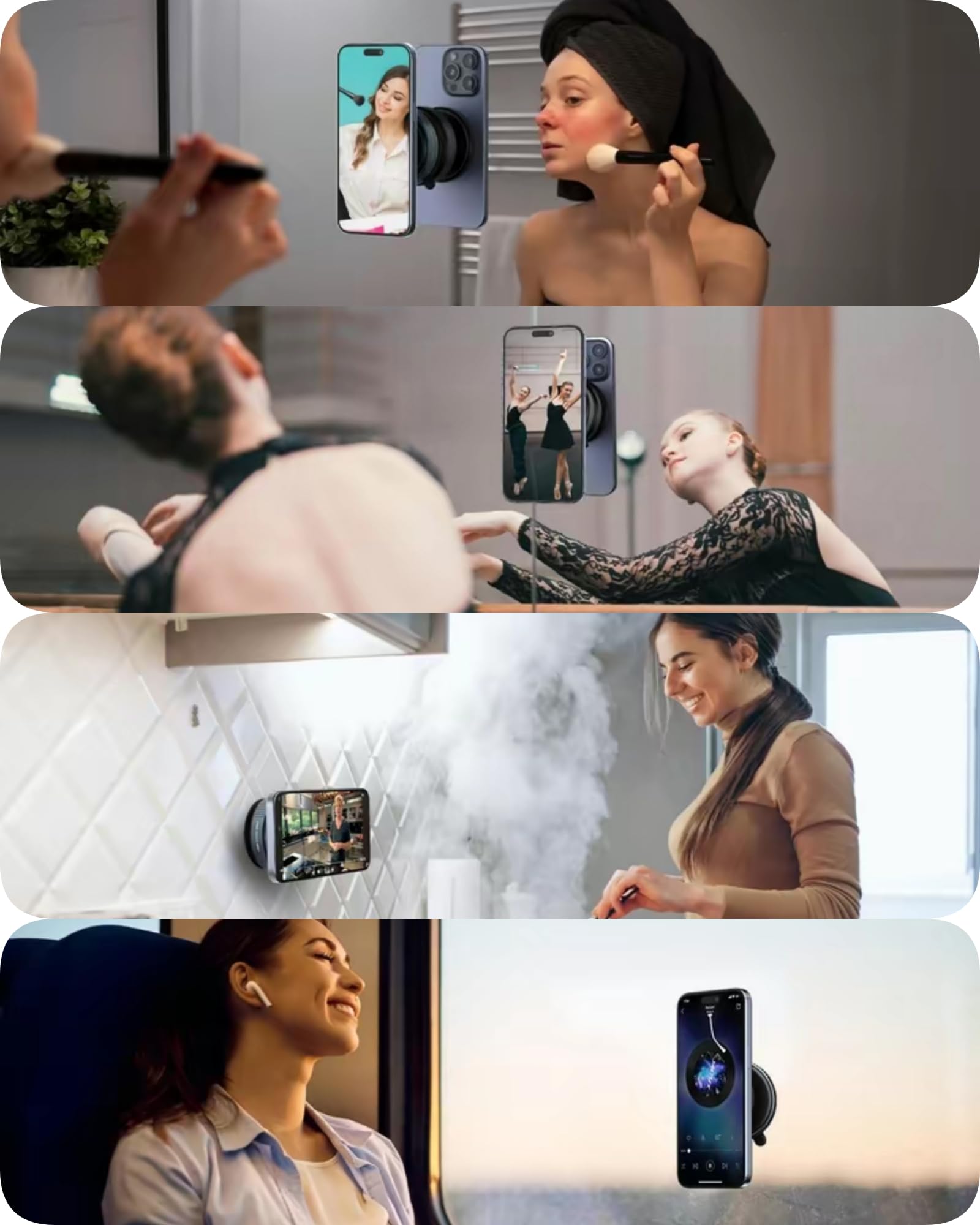 Soporte magnético giratorio de 360°, sin ruido y sin carga, soporte magnético para teléfono para coche, gimnasio, espejo, baño, superficie lisa, soporte de teléfono con ventosa compatible con
