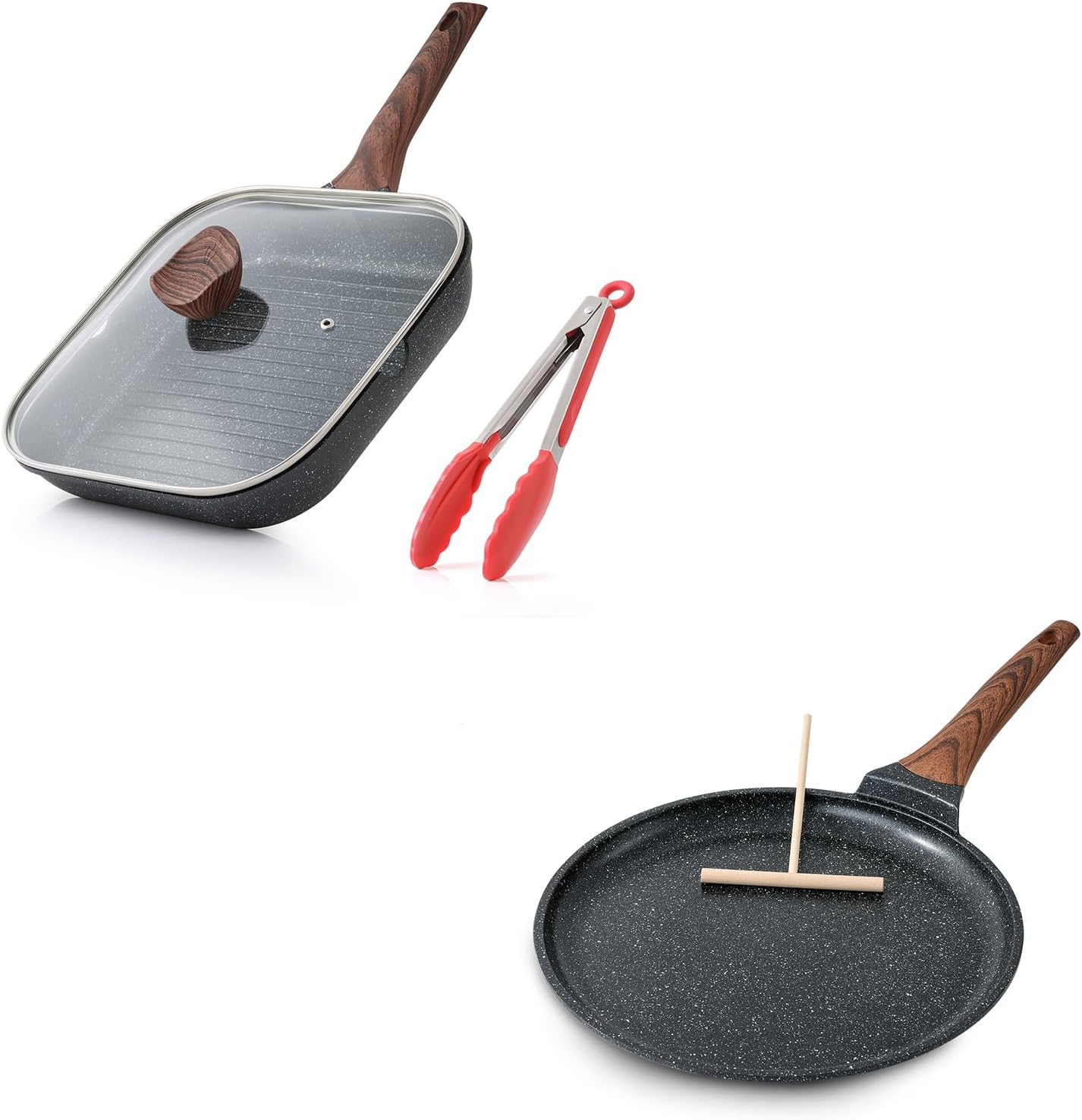 Kordisen Crepe Pan Nonstick, 10 Inch Dosa Pan with Spreader, Granite Coating Comales Para Tortillas Pancake Pan, Flat Pan for Stove Top, Induction Compatible, PFOA Free