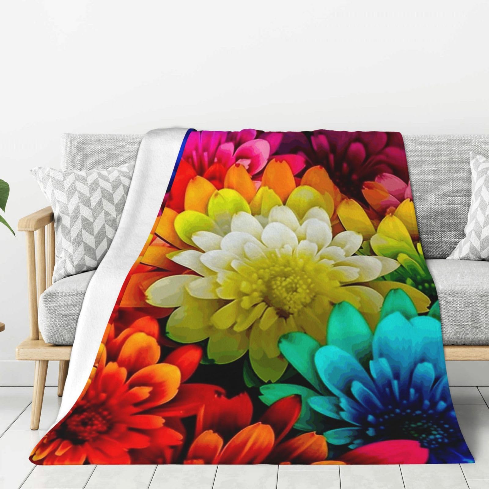 Colorful Flowers Throw Blanket Plush Flannel Fleece Blanket, Soft Lightweight Cozy Blankets 50"X40" for Bed Couch Sofa Travel