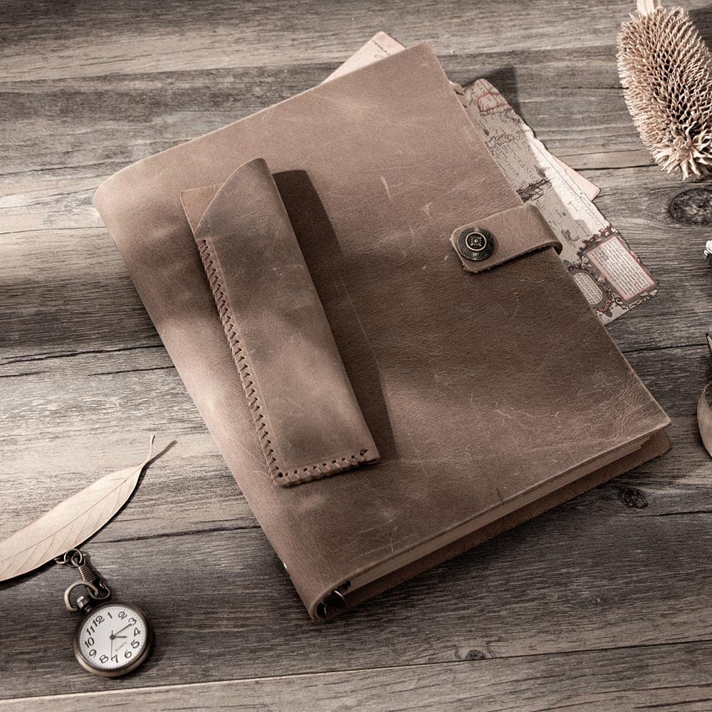 BmxauZ Taccuino in pelle formato A5 - Agenda personale in elegante grigio, nero e marrone per le tue avventure di viaggio e schizzi creativiAA5 16x23 cm