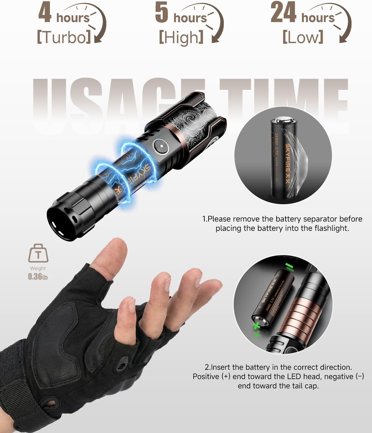 SKYFIRE Rechargeable Flashlights with Ignition Lens: 2 Pack High Lumens Tactical Flashlight LED Zoomable with 6 Modes IPX6 Handheld Powerful Flash Light for Hunting, Storm preparedness,Home&Gifts